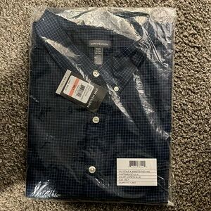 Men’s Van Heusen 3XLT, button down, carbon blue, checked, short-sleeve shirt